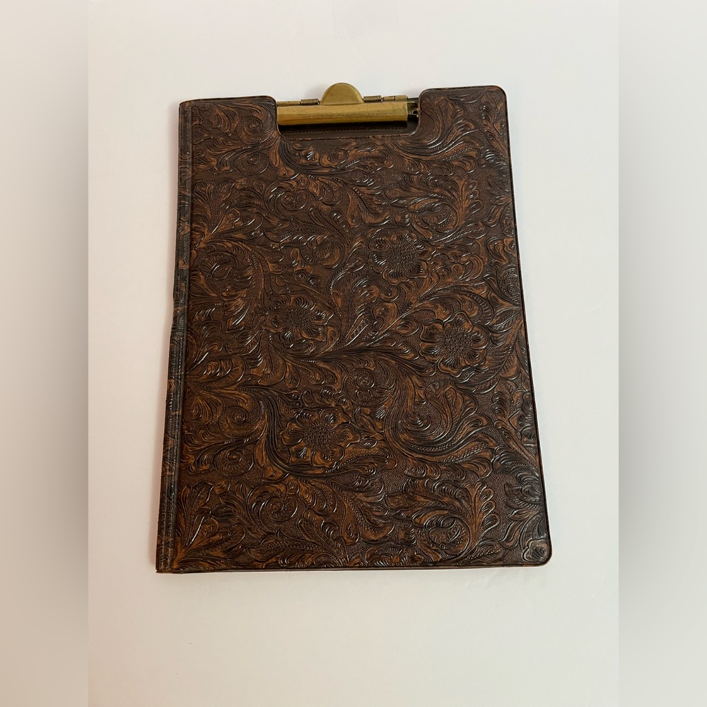 Elegant Brown Tool Embossed Folder with Clipboard